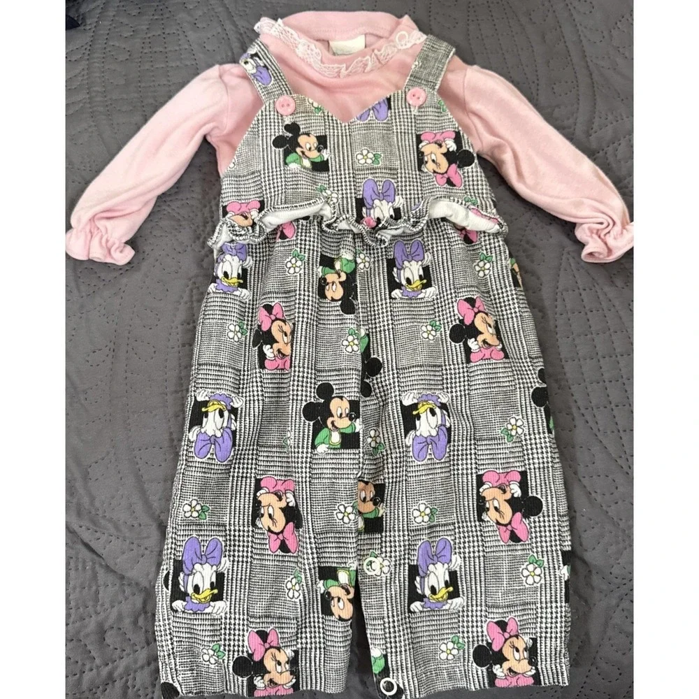 Vintage Mickey & friends Disney Characters Adorable Baby Overalls & Shirt 0-6 Mo